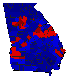 2018 Georgia County Map of Open Runoff Election Results for Secretary of State
