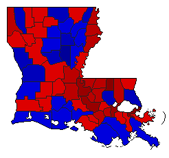 2015 Louisiana County Map of Open Runoff Election Results for Governor
