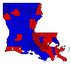 1987 Louisiana County Map of Open Runoff Election Results for Lt. Governor