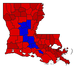 1991 Louisiana County Map of Open Runoff Election Results for Lt. Governor