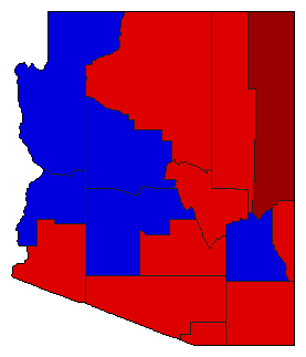 1990 Arizona County Map of Open Runoff Election Results for Governor