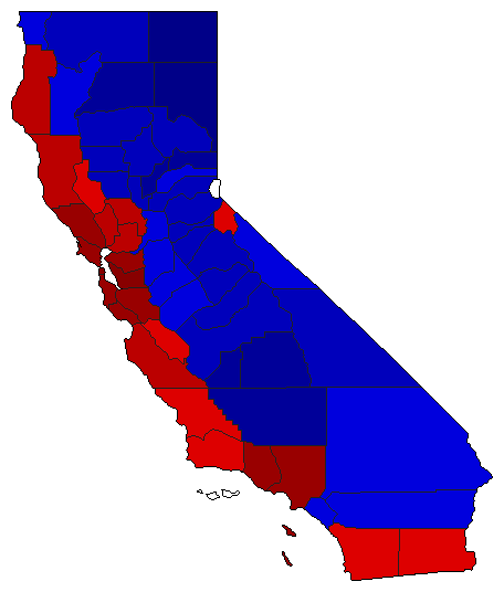 2018 California County Map of Open Runoff Election Results for Comptroller General