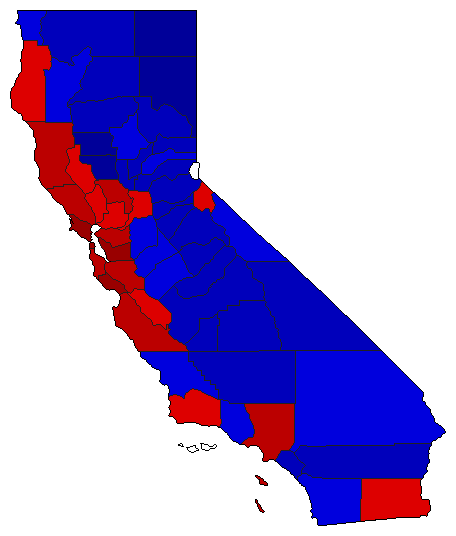 2012 California County Map of Open Runoff Election Results for State Auditor