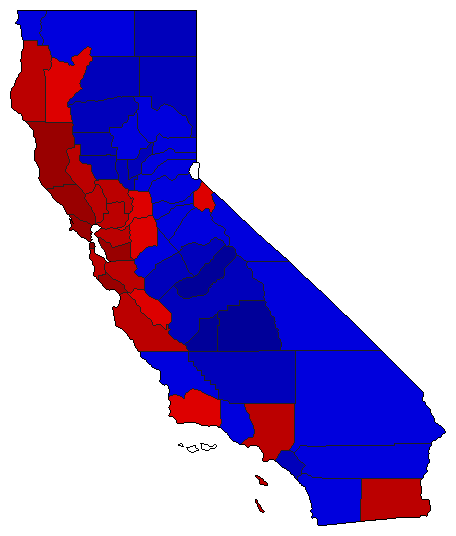 2014 California County Map of Open Runoff Election Results for Controller