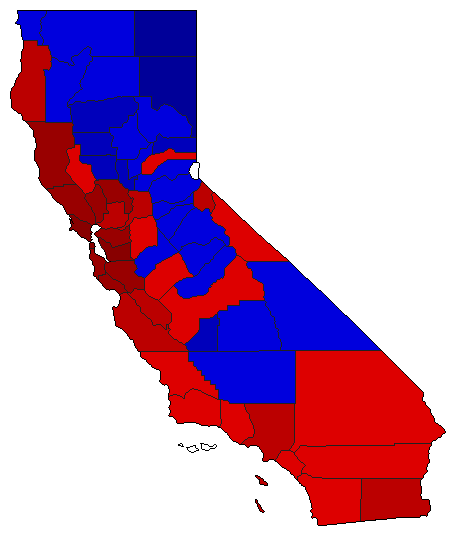 2022 California County Map of Open Runoff Election Results for Controller