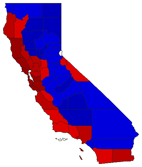 2014 California County Map of Open Runoff Election Results for Insurance Commissioner