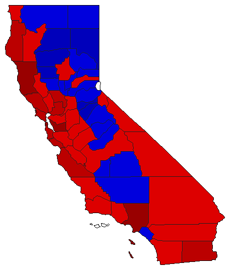 2018 California County Map of Open Runoff Election Results for Insurance Commissioner