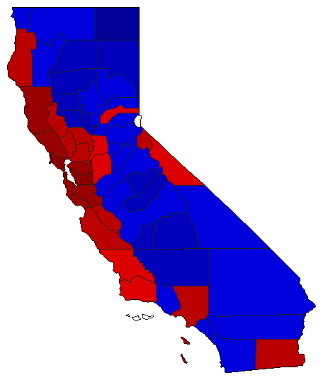 2014 California County Map of Open Runoff Election Results for Governor