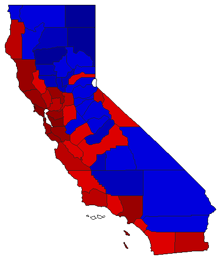 2018 California County Map of Open Runoff Election Results for Governor