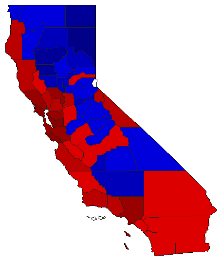 2022 California County Map of Open Runoff Election Results for Governor