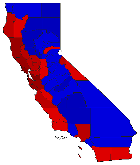 2014 California County Map of Open Runoff Election Results for Lt. Governor