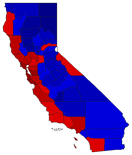 2022 California County Map of Open Runoff Election Results for Lt. Governor