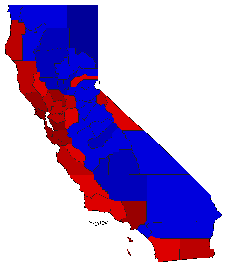 2018 California County Map of Open Runoff Election Results for Secretary of State