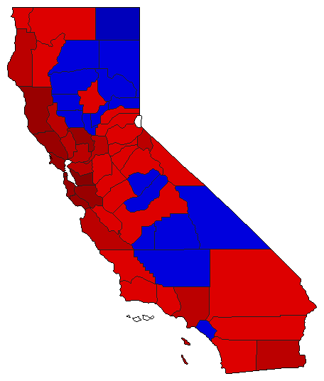 2014 California County Map of Open Runoff Election Results for State Treasurer