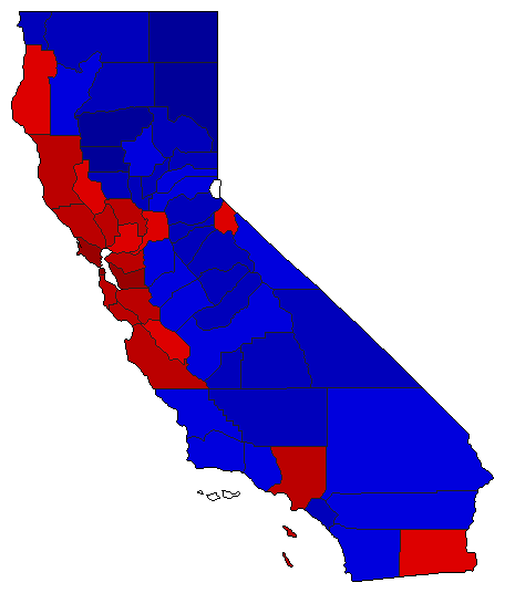 2014 California County Map of Open Runoff Election Results for Attorney General