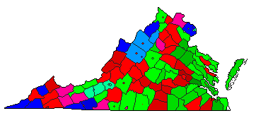 1971 Virginia County Map of Special Election Results for Lt. Governor